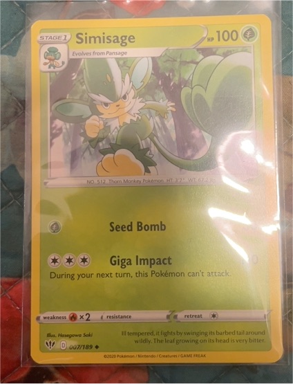 2020 Pokémon TCG Darkness Ablaze #007 Simisage — front