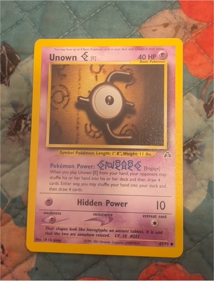 2001 Neo Discovery #67 Unown E — front