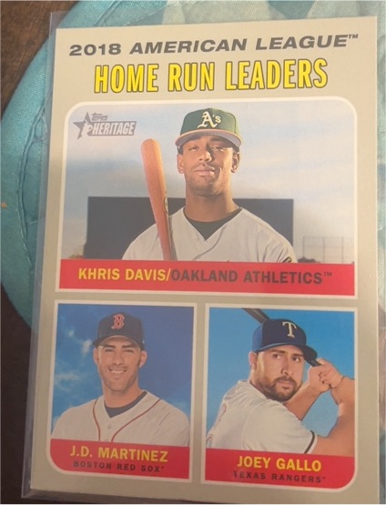 2019 Topps Heritage #66 Khris Davis / J.D. Martinez / Joey Gallo — front
