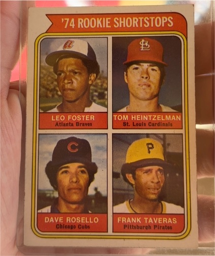 1974 Topps #597 Rookie Shortstops Leo Foster, Tom Heintzelman, Dave Rosello, Frank Taveras — front