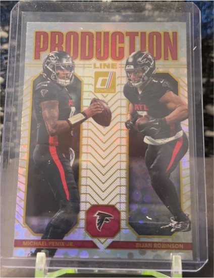 2025 Panini Donruss Production Line #7 Michael Penix Jr. Bijan Robinson — front