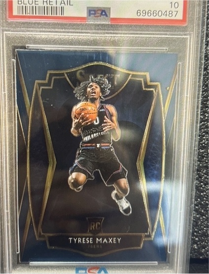 2020-21 Panini Select #174 Tyrese Maxey Premier Level Blue Rookie — front