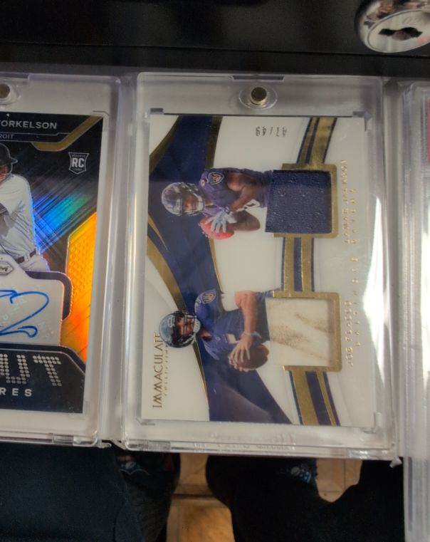 2020 Panini Immaculate Collection #47/49 Lamar Jackson & Mark Andrews Dual Patch — front