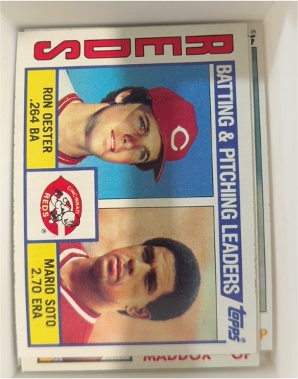1984 Topps #756 Reds Batting & Pitching Leaders Ron Oester Mario Soto — front