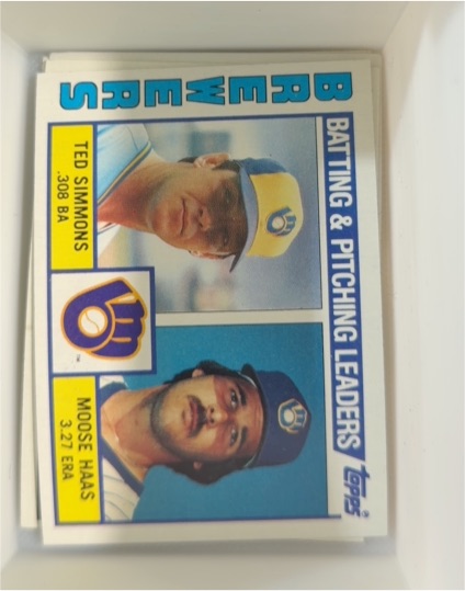 1984 Topps #726 Brewers Batting & Pitching Leaders (Ted Simmons / Moose Haas) — front
