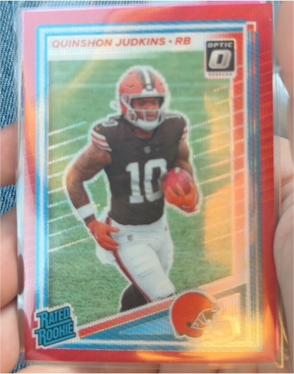 2025 Donruss Optic #330 Quinshon Judkins Rated Rookie Preview Red and Green — front