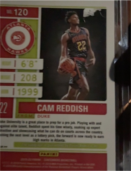 2019-20 Panini Contenders Optic #110 Cam Reddish Rookie Ticket — front