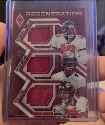 2025 Panini Phoenix Regeneration Keyshawn Johnson/Emeka Egbuka/Mike Evans Triple Patch — front