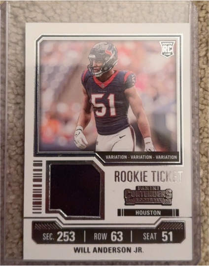 2023 Panini Contenders Rookie Ticket Swatches #TS37V Will Anderson Jr. — front