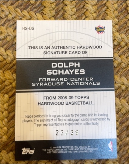 2008-09 Topps Hardwood #HS-DS Dolph Schayes — front