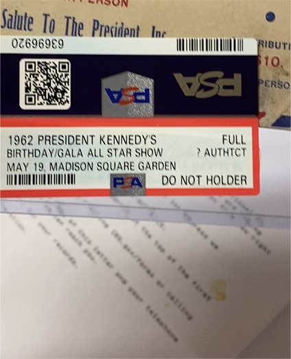1962 President Kennedy's Birthday/Gala All Star Show Ticket PSA Authenticated — front