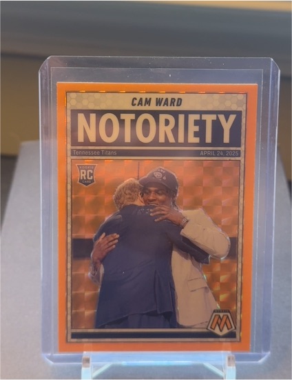 2025 Panini Mosaic #17 Cam Ward Notoriety Orange Fluorescent Rookie — front