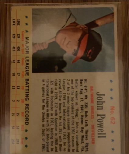 1963 Post Cereal #62 John Powell — front