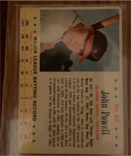 1963 Post Cereal #62 John Powell — front
