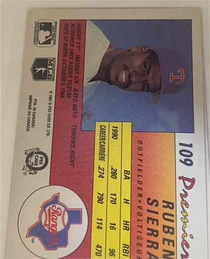 1991 O-Pee-Chee Premier #109 Ruben Sierra — front