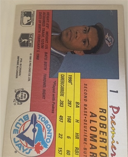 1991 O-Pee-Chee Premier #1 Roberto Alomar — front