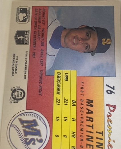 1991 O-Pee-Chee Premier #76 Tino Martinez — front