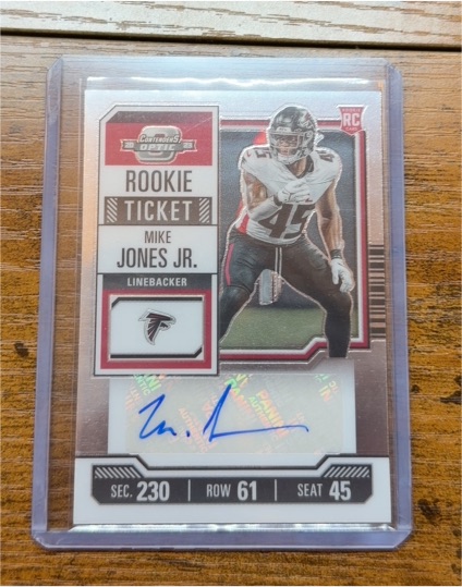 2023 Panini Contenders Optic #190 Mike Jones Jr. Rookie Ticket Auto — front