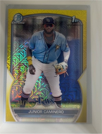 2023 Bowman Chrome Mega Box #BCP-61 Junior Caminero Mojo Refractor — front