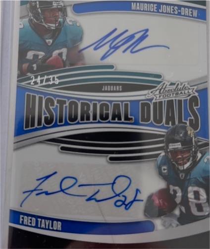 2025 Panini Absolute Historical Duals #HDU-MJT Maurice Jones-Drew & Fred Taylor — front