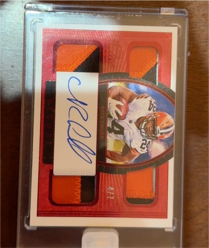 2021 Panini One Nick Chubb Quad Patch Auto — front