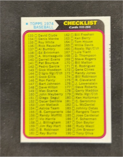 1974 Topps Baseball #263 Checklist - Cards 133-264 — front