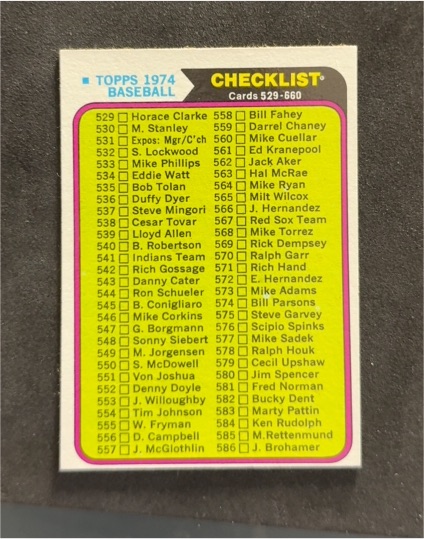 1974 Topps #414 Checklist — front