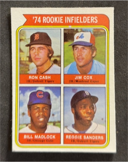 1974 Topps #600 Rookie Infielders Ron Cash Jim Cox Bill Madlock Reggie Sanders — front