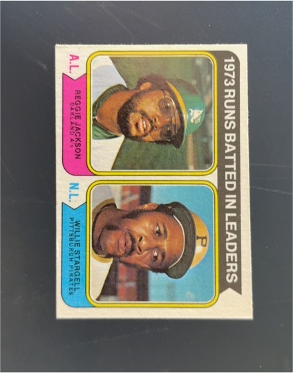 1974 Topps #203 1973 Runs Batted In Leaders Reggie Jackson / Willie Stargell — front