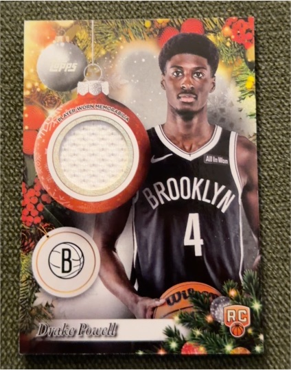 2025-26 Topps Holiday #PR-DP Drake Powell Player Relics Glitter Nets Rookie — front