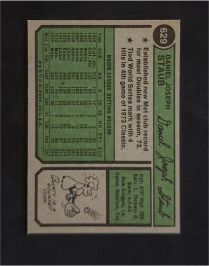 1974 Topps #629 Daniel Joseph Staub — front