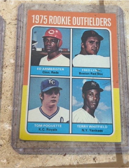 1975 Topps #622 Rookie Outfielders Fred Lynn, Terry Whitfield, Tom Poquette, Ed Armbrister — front