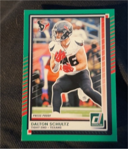 2025 Panini Donruss #27 Dalton Schultz Press Proof Green Houston Texans — front