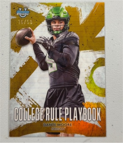 2025 Bowman University Chrome #CRP-15 Dante Moore College Rule Playbook — front