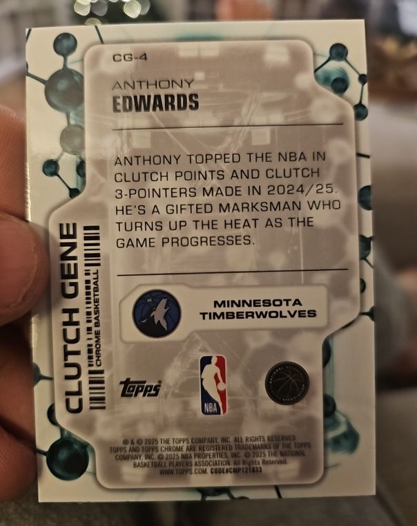 2025-26 Topps Chrome Clutch Gene CG-4 Anthony Edwards — front