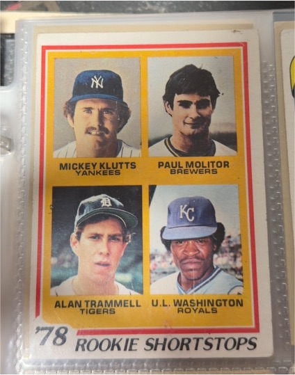 1978 Topps #707 Rookie Shortstops Mickey Klutts / Paul Molitor / Alan Trammell / U.L. Washington — front