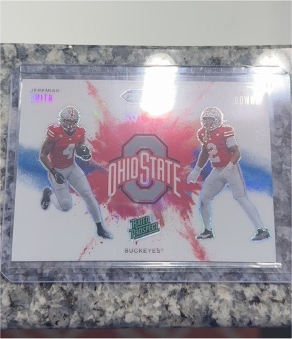 2025 Panini Prizm Draft Picks #1 Jeremiah Smith / Caleb Downs Dual Color Blast — front