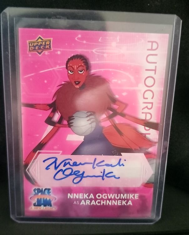 2021 Upper Deck Space Jam A New Legacy Pink Autographs #PS-OG2 Nneka Ogwumike as Arachnneka — front