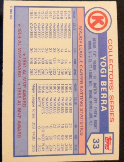 1984 Topps #33 Yogi Berra — front