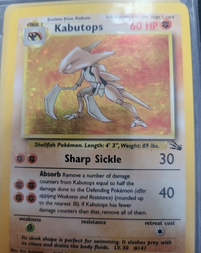 1999 Pokémon Fossil #24 Kabutops — front