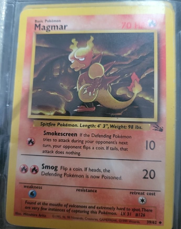 1999 Pokemon Fossil #39 Magmar — front