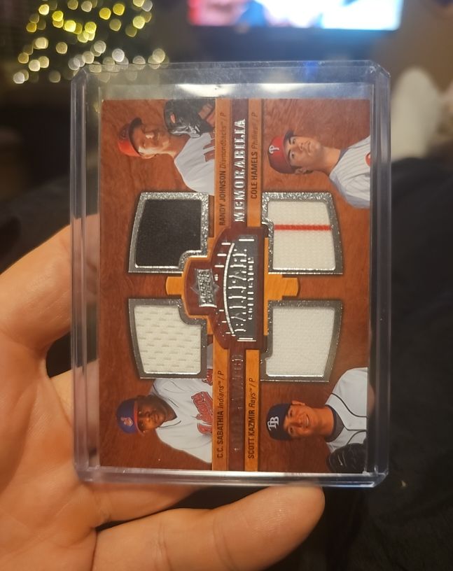 2008 Upper Deck Ballpark Collection Memorabilia Quad Randy Johnson Cole Hamels C.C. Sabathia Scott Kazmir — front