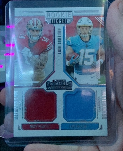 2024 Panini Contenders Rookie Ticket Dual Swatches #DS-11 JJ McCarthy / Michael Penix Jr — front