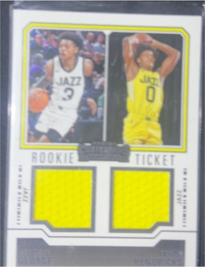 2023-24 Panini Contenders #RT2-JAZ Keyonte George & Taylor Hendricks Rookie Ticket Dual Patch — front