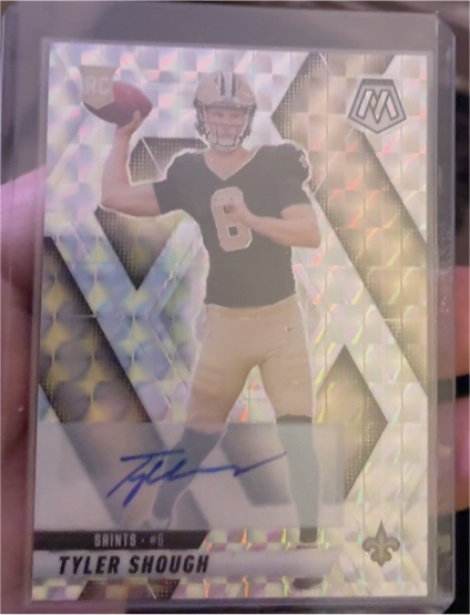 2025 Panini Mosaic #312 Tyler Shough Silver Prizm Auto Saints QB RC — front