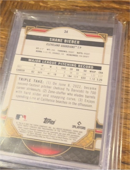 2022 Topps Triple Threads #34 Shane Bieber — front