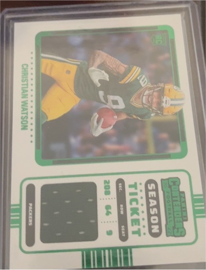 2022 Panini Contenders #RSV-CWA Christian Watson Rookie Ticket Swatch — front