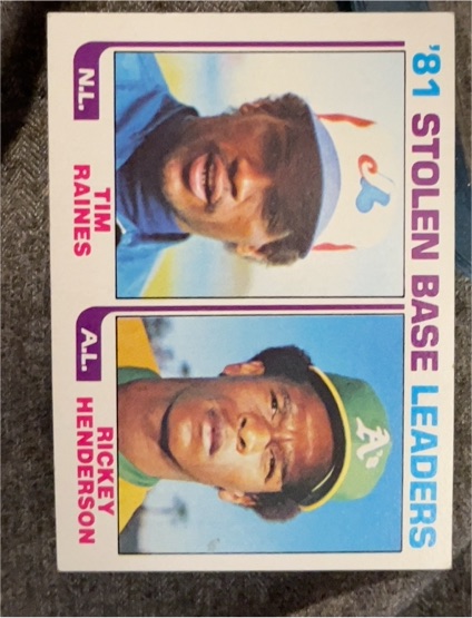 1982 Topps #164 '81 Stolen Base Leaders Tim Raines / Rickey Henderson — front