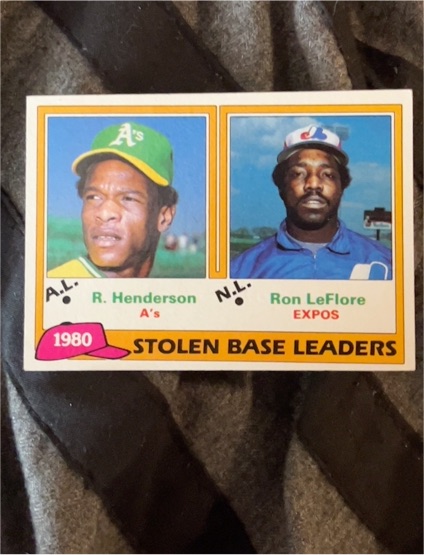 1981 Topps #4 1980 Stolen Base Leaders Rickey Henderson / Ron LeFlore — front