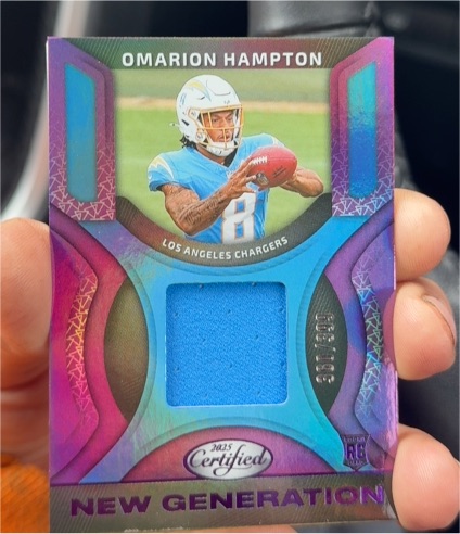 2025 Panini Certified New Generation Patch SP RC Omarion Hampton — front
